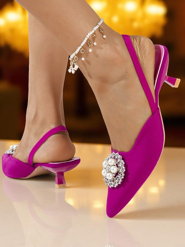 with Pumps Pearl Satin Blue Slingback Women's and