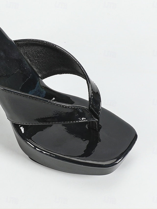Chunky Block Open-Toe Pink Iridescent Women's with Heels