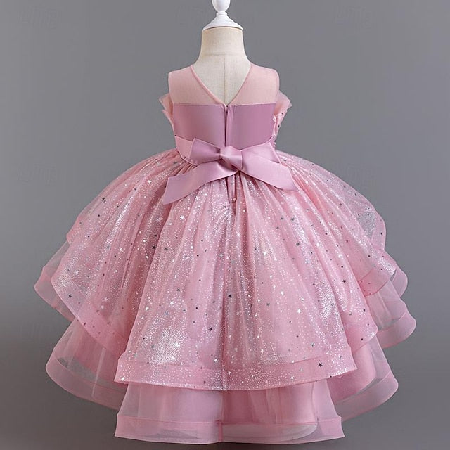 Girl Kids Party Girls' Sequin Sleeveless Flower Dress