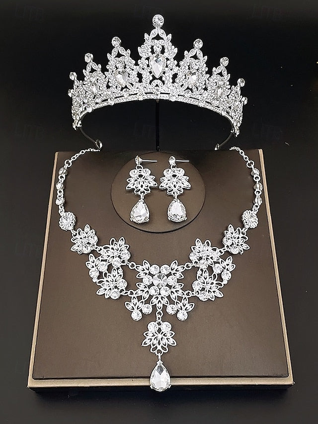 Rhinestone Women's Jewelry and Tiara Silver – Set Elegant