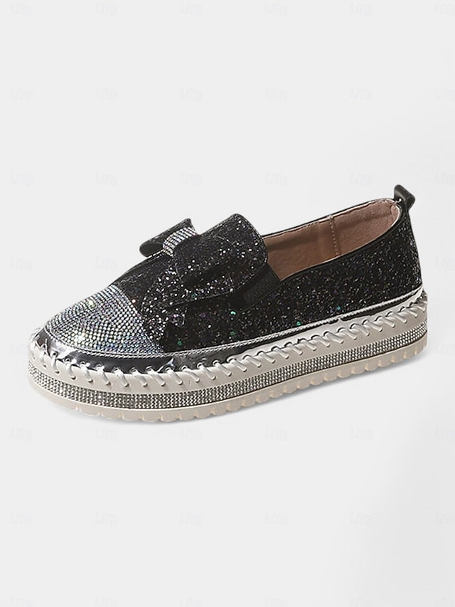 Women – Rhinestone Glittery for Sparkling Slip-On Loafers