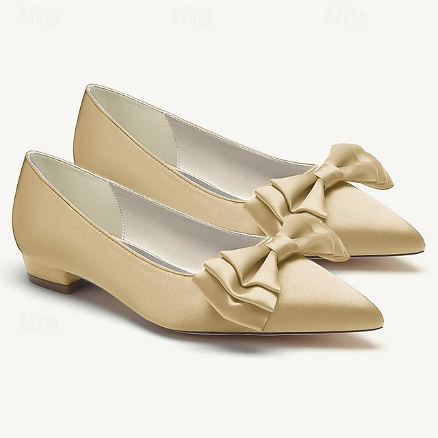 Bowknot Party Heel Pointed Women's Wedding Low Shoes Flats