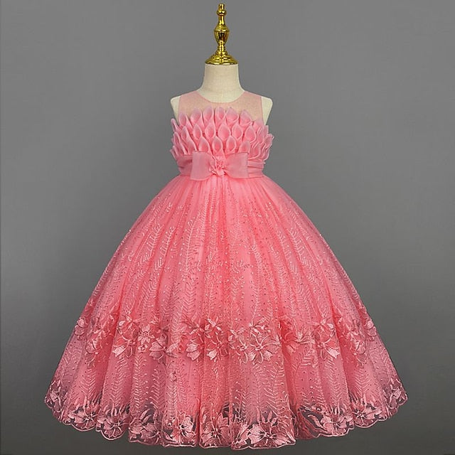Girl Dress Girls' Flower Colored Solid Kids