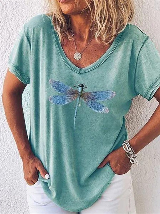 Women's T Shirt Print Dragonfly Fashion Modern Casual Short