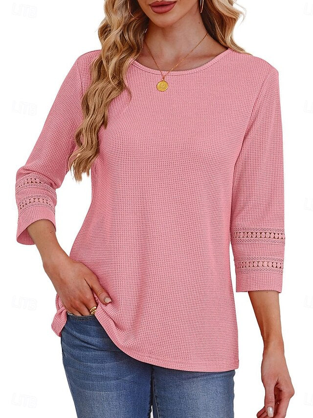 Women's Blouse Lace Patchwork Solid Color Stylish Casual