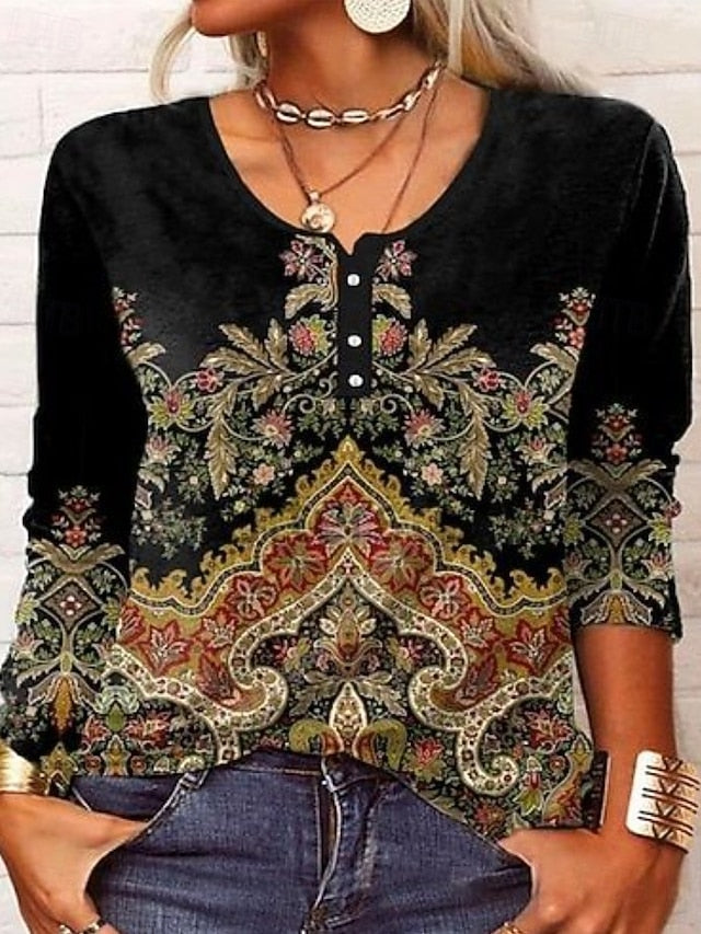 Women's Tunic T Shirt Floral Graphic Geometric Stylish