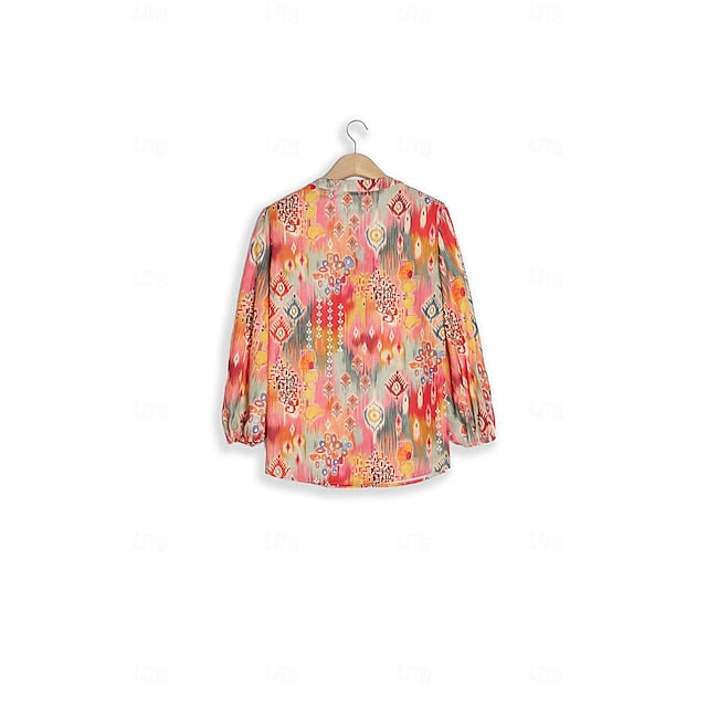 Women's Shirt Basic Buttons Print Long Sleeve Regular Tops