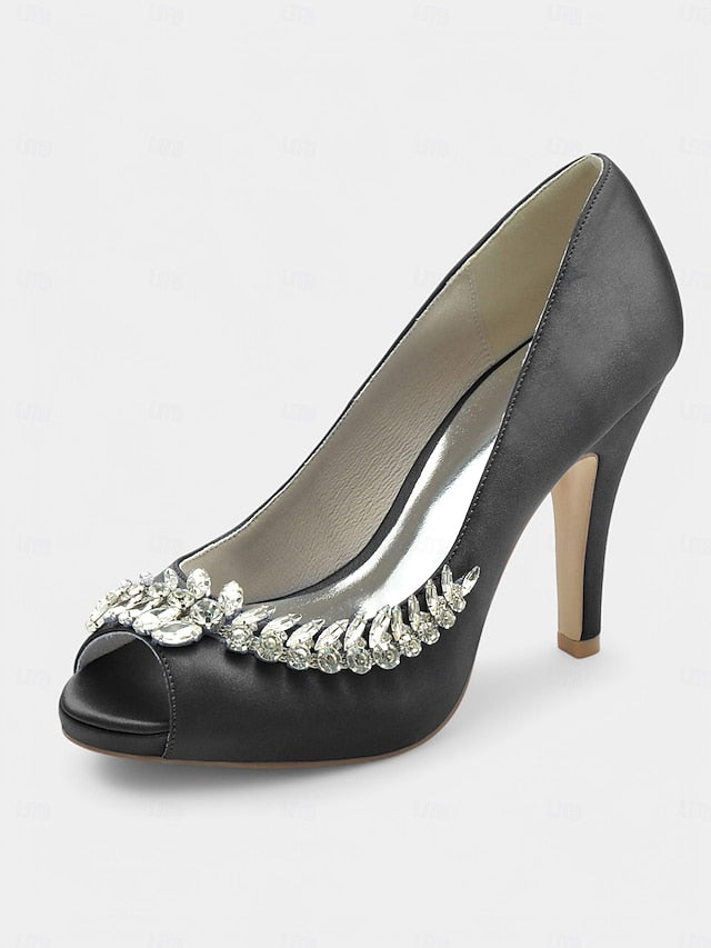 Peep-Toe with Crystal – Satin Embellishment Blue Luxury Heels