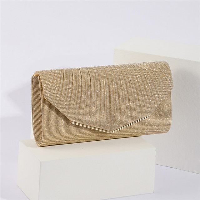Women's with Evening Elegant Glitter Clutch Gold Metal Bag