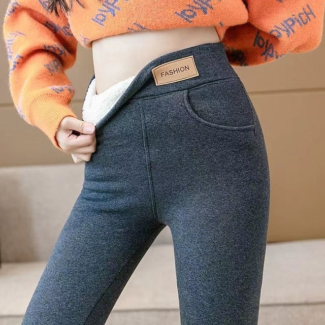 Winter Fleece-Lined Thickened High-Waisted Thermal Pants with