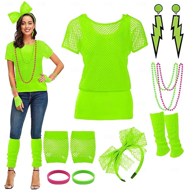 Retro Vintage 1980s Workout Accesories Set Fishnet Shirt Fancy