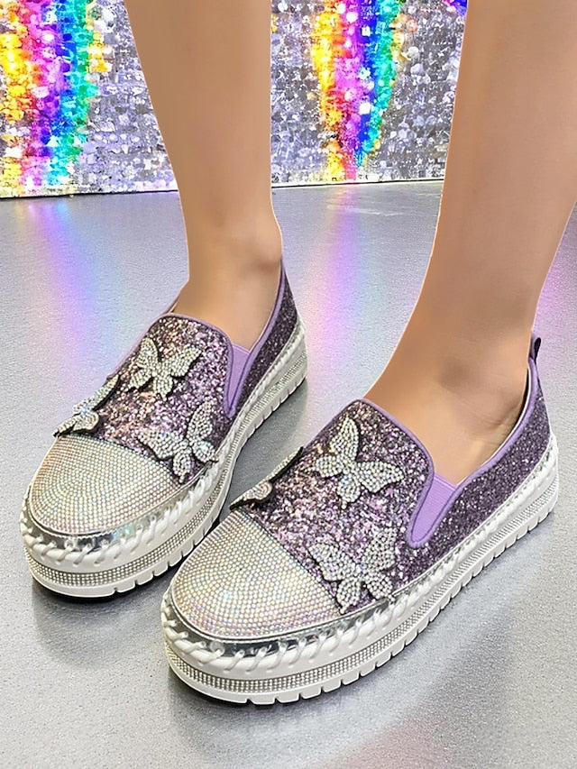 Platform Sneakers Slip-On Women's Purple with Glitter