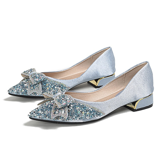 Bow - Glitter Rhinestone Elegant Flats with Women's Detail