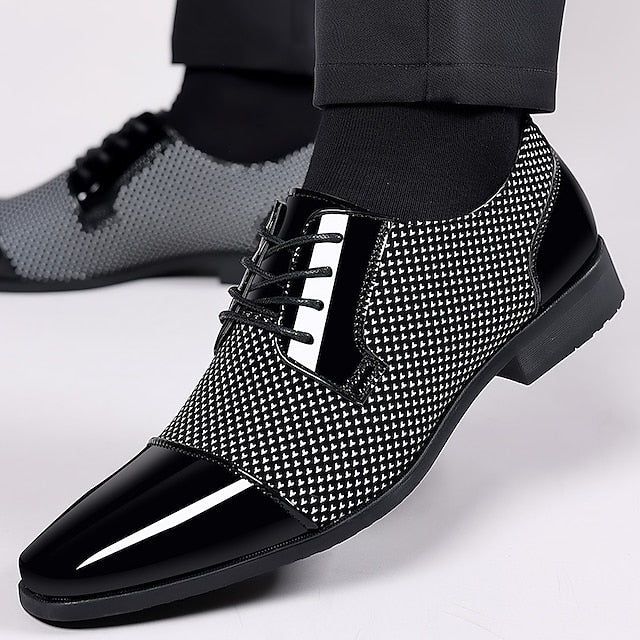Lace-Up Patent Formal Leather Shoes Men's Black Faux