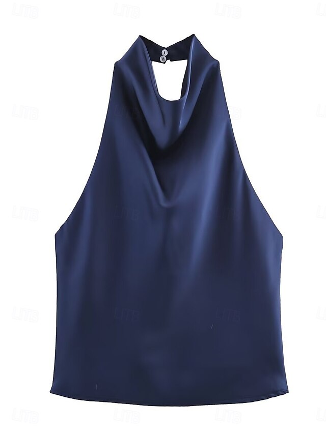 Women's Shirt Satin Shirt Blouse Sleeveless Shirt Plain