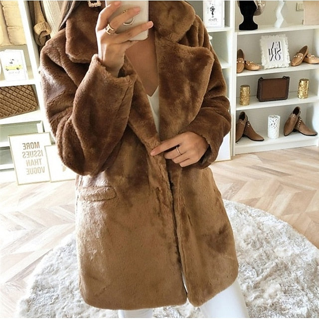 Women's Warm Pocket Fur Coat Comfortable Casual Faux