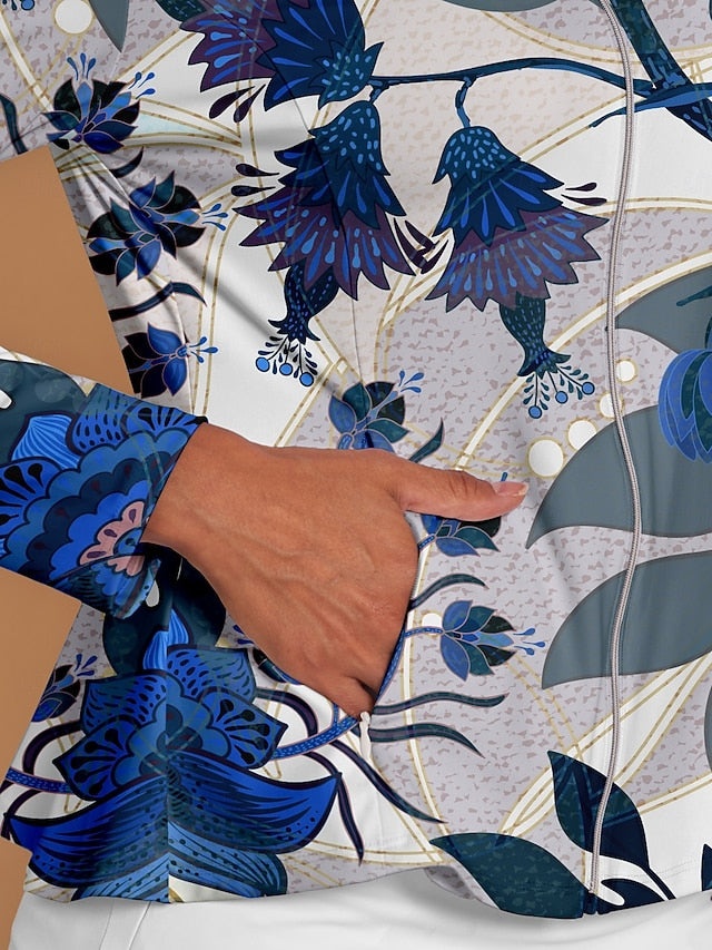 Women's Golf Jacket Blue Long Sleeve Top Ladies Golf Attire