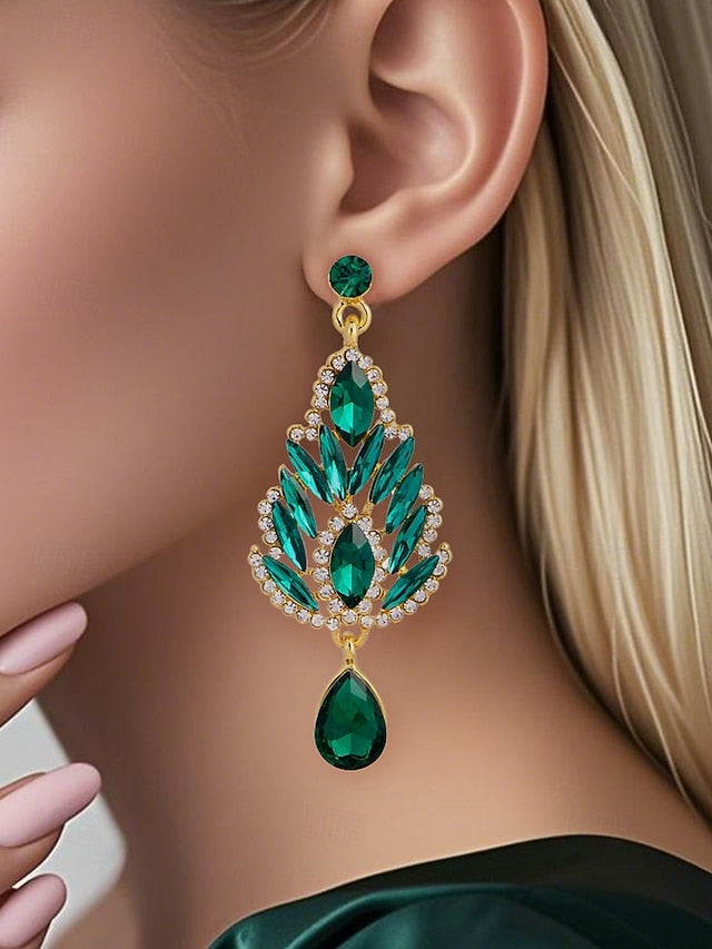 – Women's Emerald Crystal Drop Earrings Green