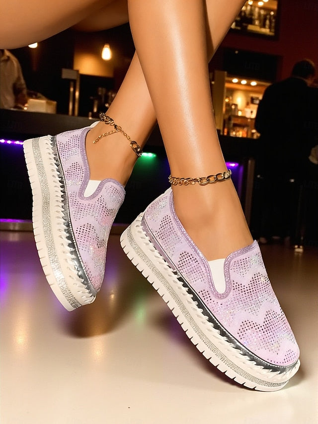 Slip-On Platform Women's Mesh Sneakers with Glitter