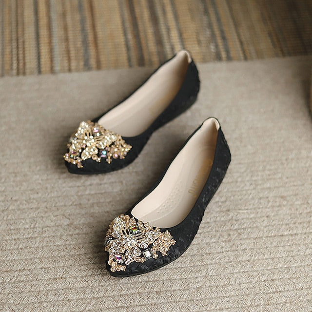Flats Embellished Wedding Floral Women's - Foldable Crystal