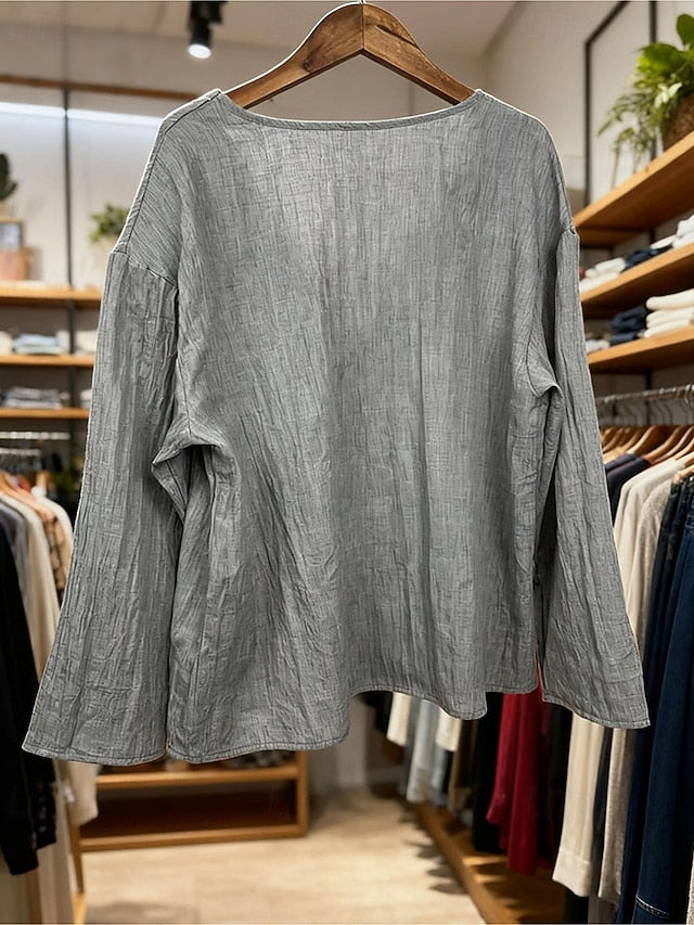 Women's Cotton Linen Shirts Blouse Plain Elegant Vintage