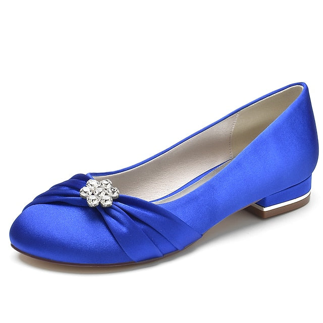 with Satin Wedding Light Women's Rhinestone Flats Blue