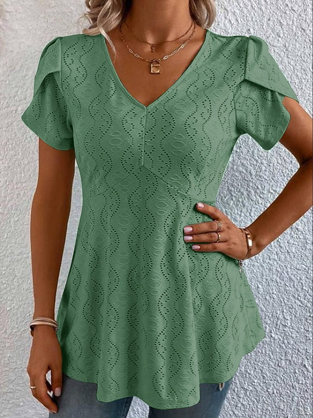 Women's Shirt Blouse Casual Cut Out Short Sleeve Regular