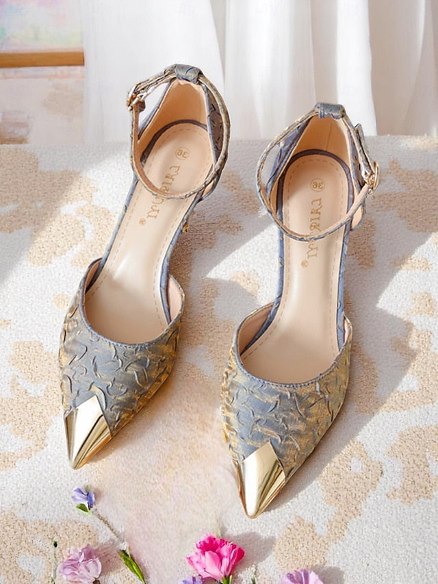 with Beige Women's Pointed Toe Gold Heels Satin and Accents