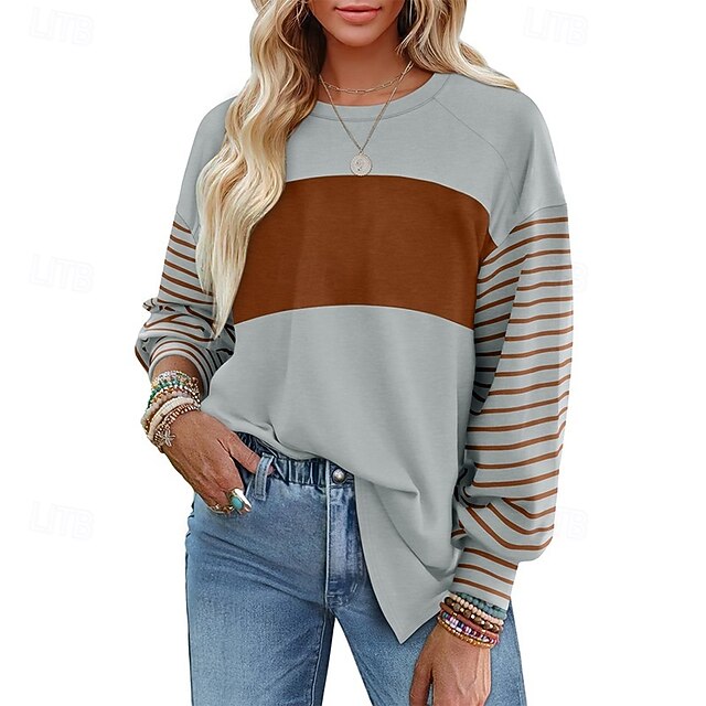 Women's T Shirt Tee Top Patchwork Striped Fashion Classic