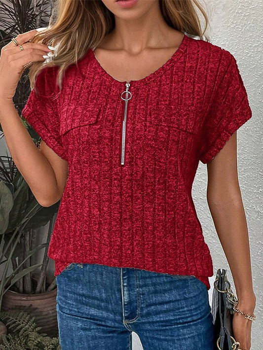 Women's Texture Sweatshirt T Shirt Tee Top Quarter Zip