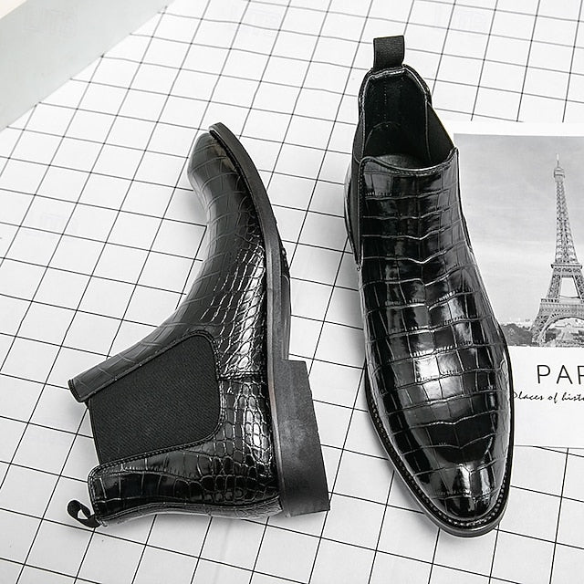 Brown Boots Men's Crocodile Chelsea Pattern Slip-On –