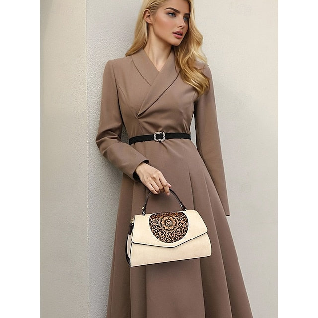 Floral – Faux Vintage Engraved Handbag Leather Women's