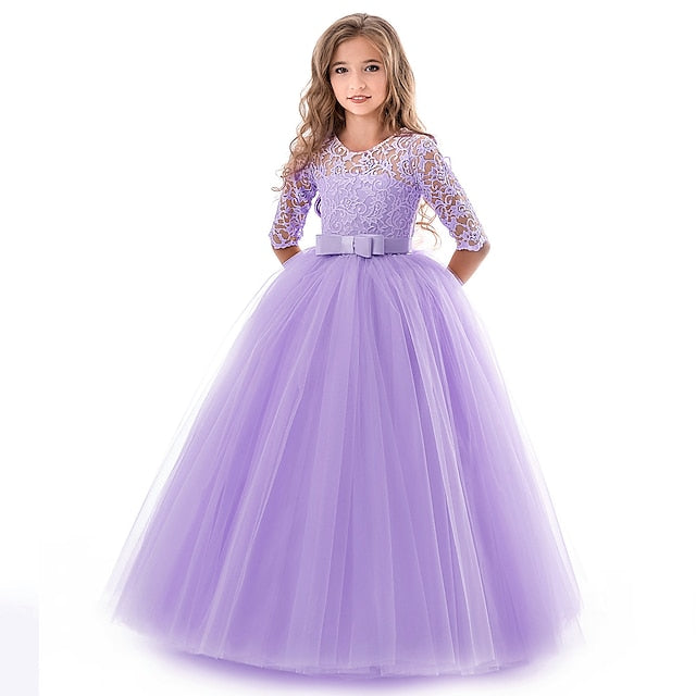 Half Flower Girls' Kids Girl Sleeve Dress Wedding