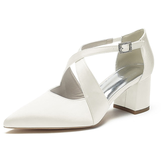 Heels Toe Satin – Pointed Women's Elegant Block White