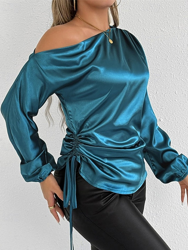Women's Shirt Elegant Dressy Satin Top Asymmetric Solid