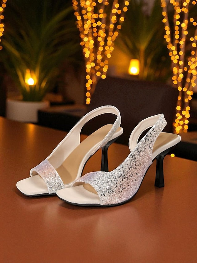Stiletto Women's Slingback Sandals Square Toe - Glitter