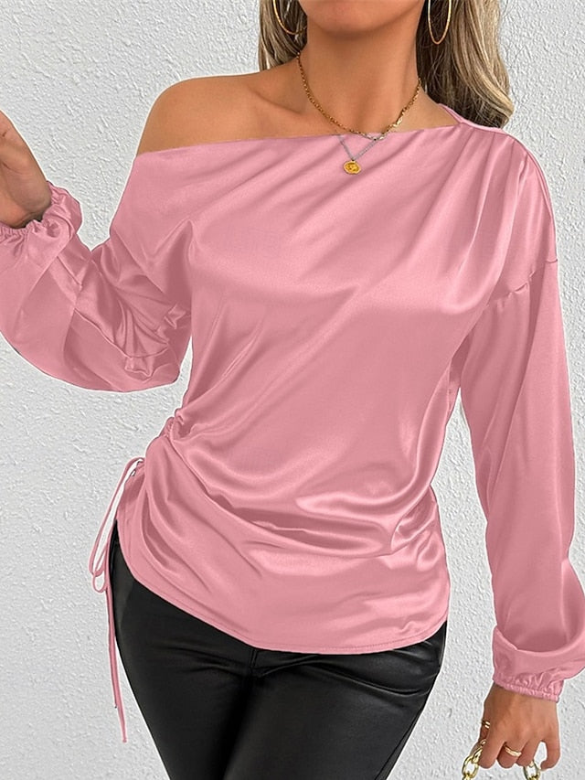 Women's Shirt Elegant Dressy Satin Top Asymmetric Solid