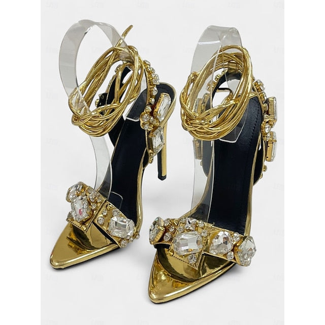 Women's Metallic with Stiletto Lace-Up Green Heels