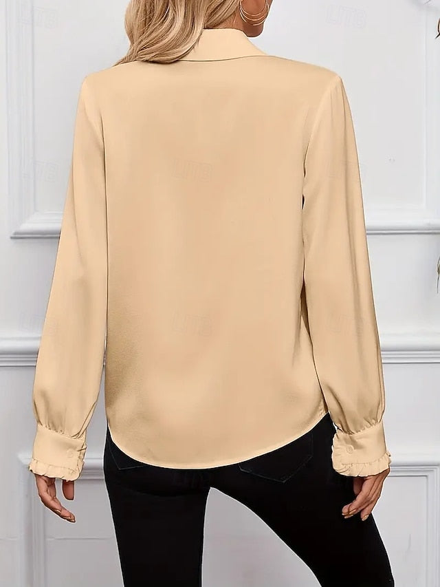 Women's Satin Shirt Dress Shirt Blouse Ruffle Solid Color