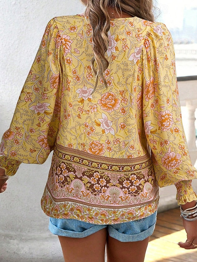 Women's Boho Shirt Blouse Print Flower Modern Boho Long