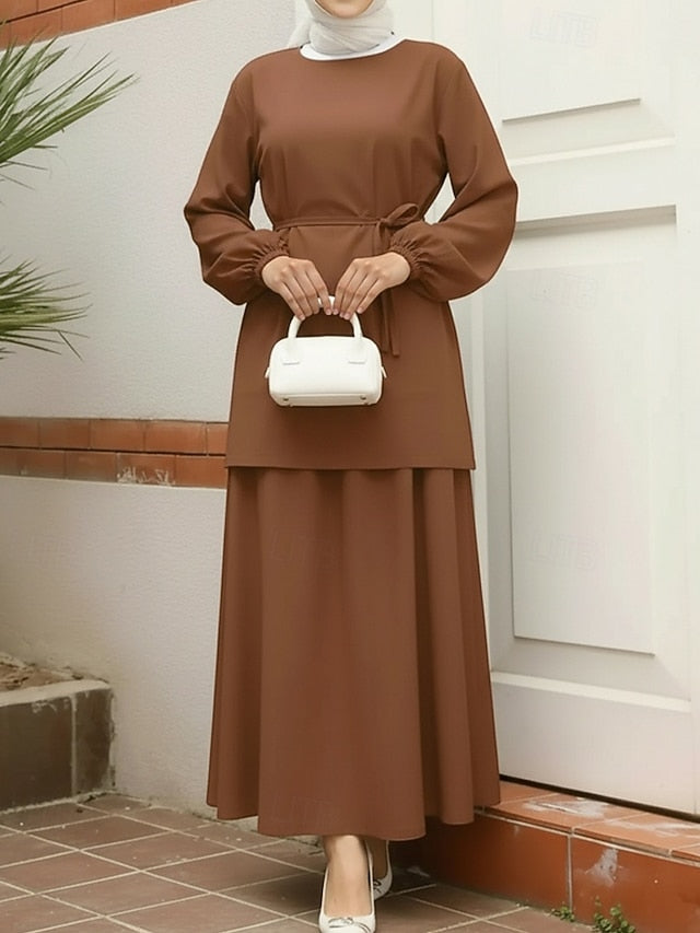 Women's Skirt Sets Bolero Top Long Sleeve Crew Neck Plain