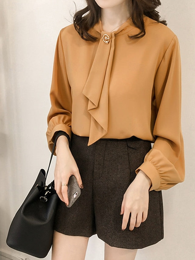 Women's Shirt Blouse Chiffon Tops Ruched Plain Active
