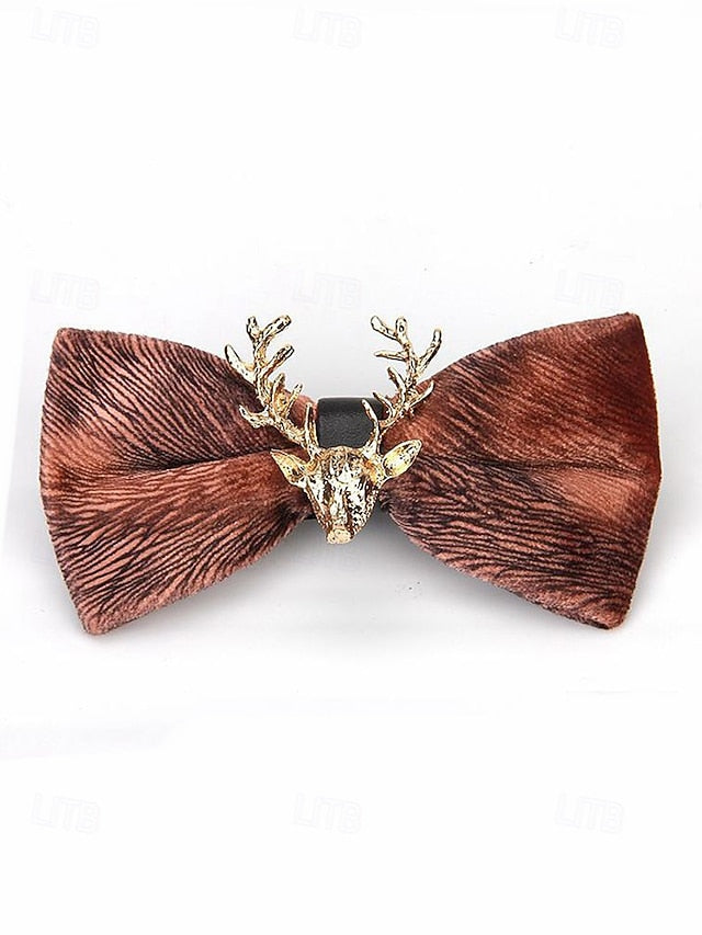 Men's Tie Bow Gold Deer Head with Pin Velvet