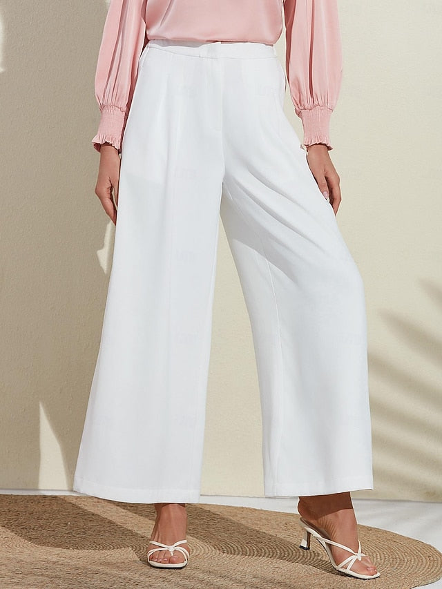 Women's Essential Trousers White Wide Leg Full Length