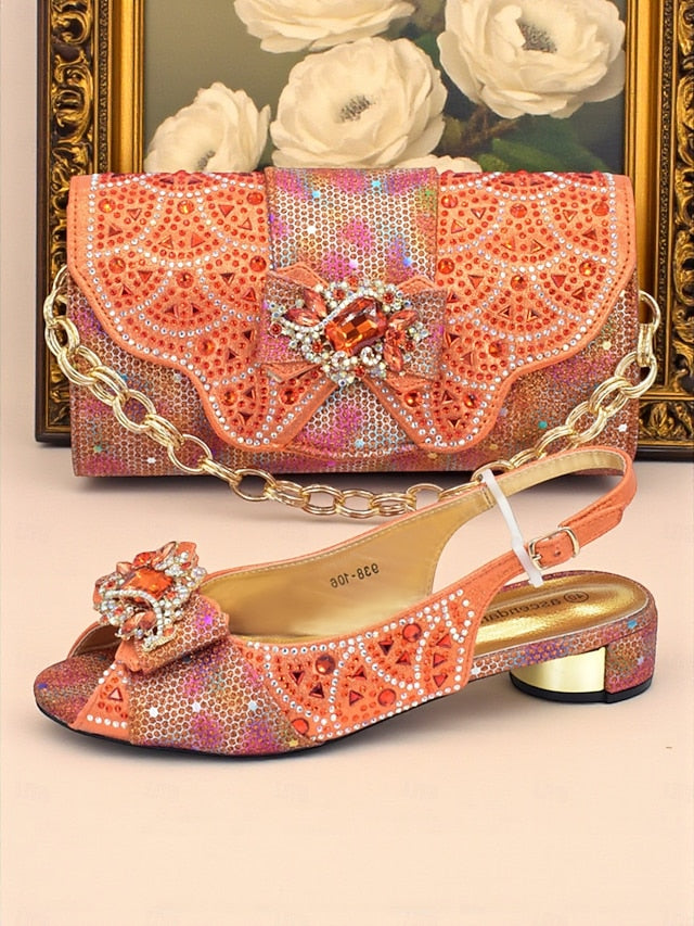 and Women's Matching Heels Clutch Slingback Gold Rhinestone