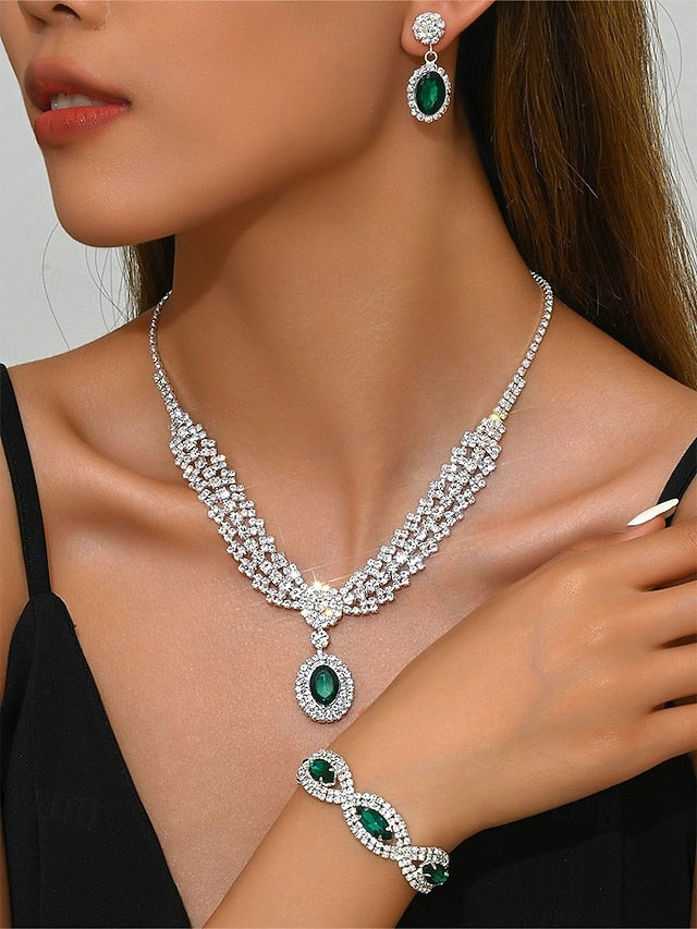 Crystal Necklace Set Jewelry Women Green – for Luxury Elegant