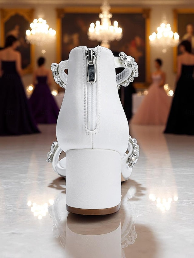 Block Satin Heel Sandals Crystal - Women's Purple