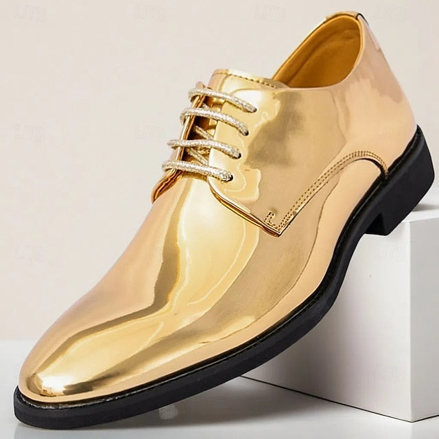 Patent Men Lace-Up – Sleek Shoes Shiny for Gold Leather