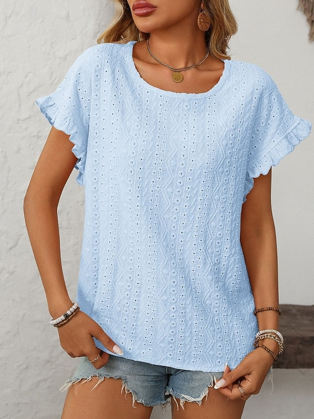 Women's T Shirt Tee Top Eyelet Plain Fashion Stylish