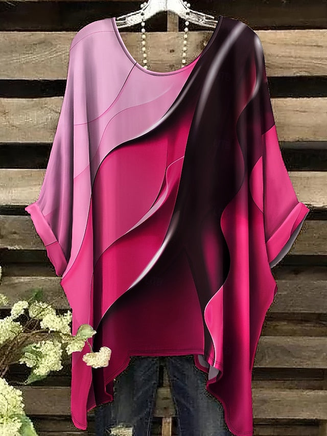 Women's Blouse Asymmetric Graphic Geometric Color Block